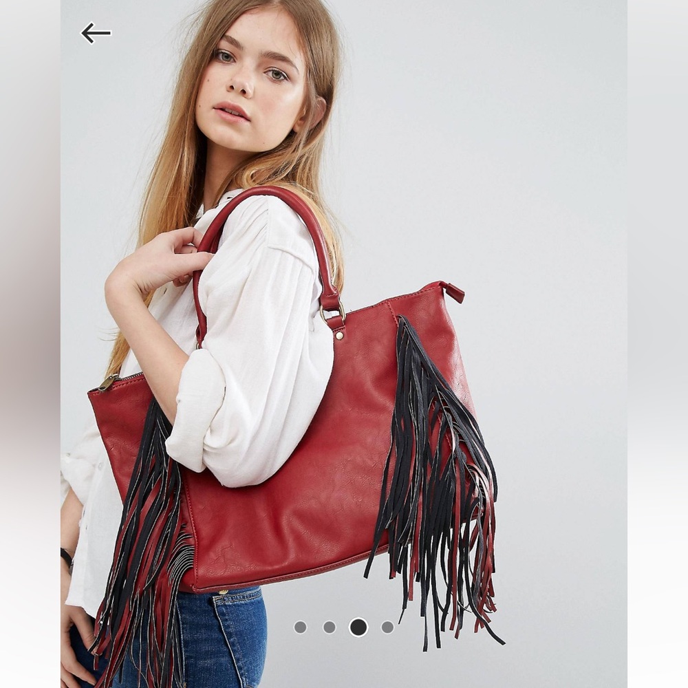Urban Originals Black vegan leather fringed tote bag